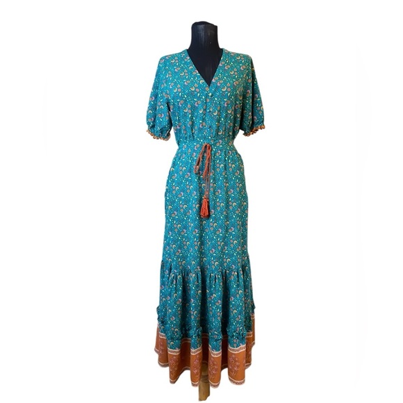 R.Vivimos Cotton Short Sleeve V Neck Floral Print Bohemian Long Prairie … - Picture 2 of 16